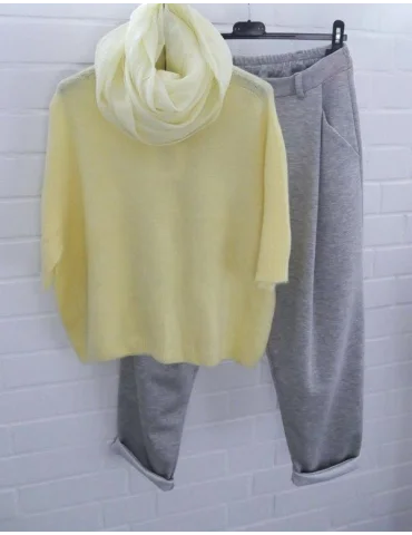 Flauschiger Kurzarm-Pullover in Hellgelb