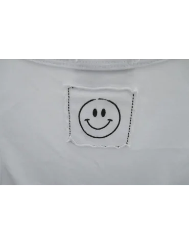 Damen Top Shirt weiß Baumwolle "Smiley" Applikation Onesize 36 - 42 2689
