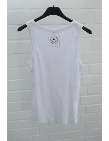 Damen Top Shirt weiß Baumwolle "Smiley" Applikation Onesize 36 - 42 2689