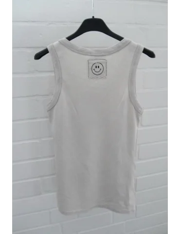 Damen Top Shirt beige Baumwolle "Smiley" Applikation Onesize 36 - 42 2689