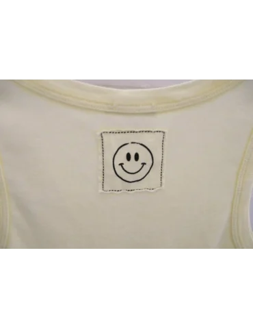 Damen Top Shirt hellgelb Baumwolle "Smiley" Applikation Onesize 36 - 42 2689