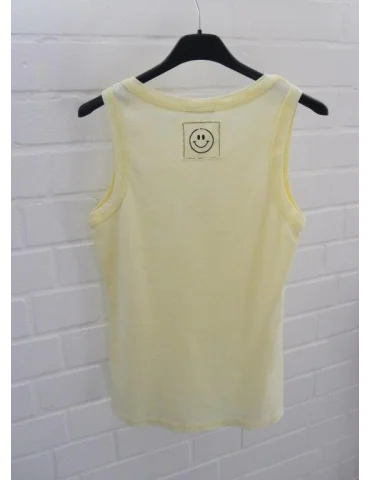 Damen Top Shirt hellgelb Baumwolle "Smiley" Applikation Onesize 36 - 42 2689