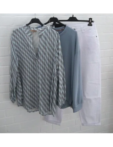 Gemusterte Tunika-Bluse Hellblau/Grau | Jetzt online kaufen