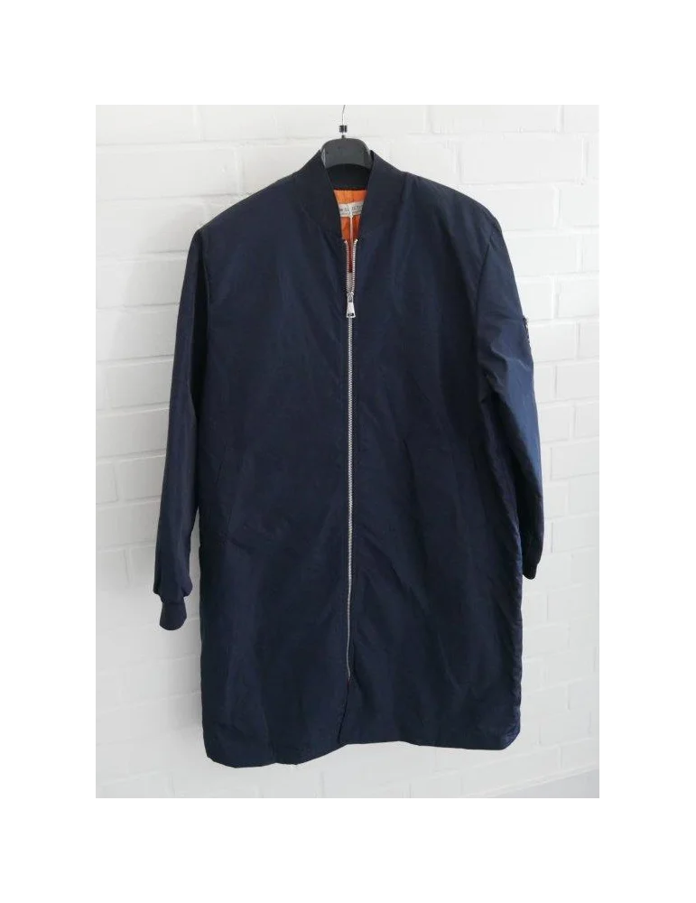 Dunkelblauer Damen Bombermantel mit Reißverschluss am linken Ärmel