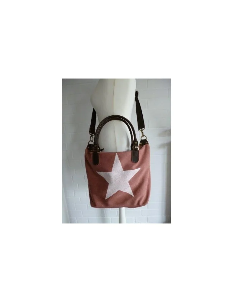 Tasche Schultertasche Canvas Made in Italy rostbraun weiß Stern Ibiza Style