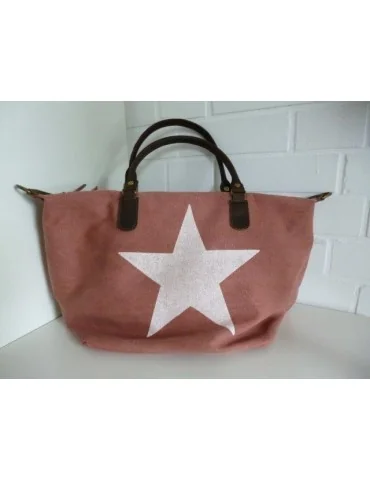 Tasche Schultertasche Canvas Made in Italy rostbraun weiß Stern Ibiza Style