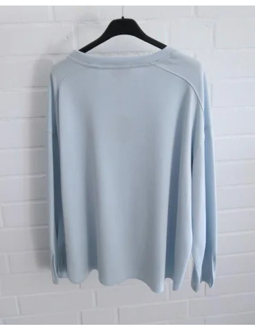 Rückansicht Eisblaues langarm Sweatshirt mit Rundhals und Ärmeldetails