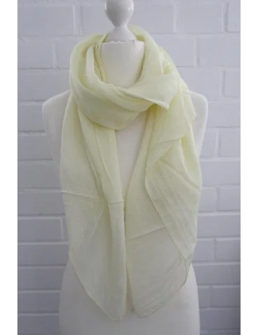 Schal Tuch Loop Made in Italy Seide Baumwolle hellgelb weiß Mini Punkte S 24