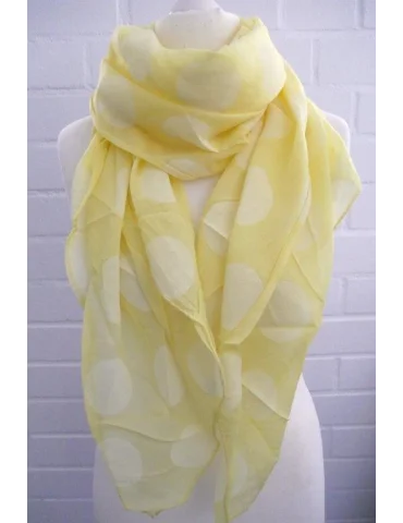 Schal Tuch Loop Made in Italy Seide Baumwolle gelb weiß Riesen Punkte S 112