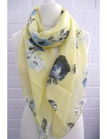 Schal Tuch Loop Made in Italy Seide Baumwolle gelb bunt große Blumen S 279