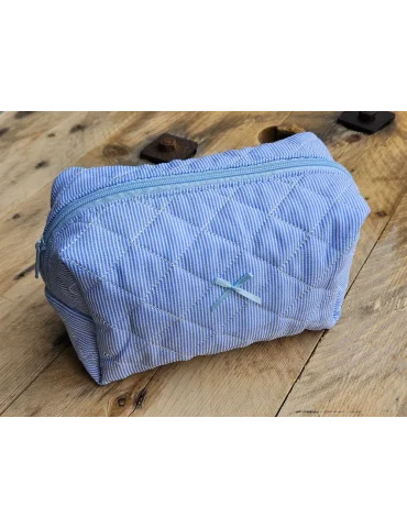 Kosmetiktasche Bag in Bag eckig blau weiß Streifen Schleife gefüttert