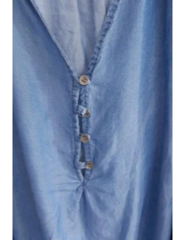 Denim Bluse dunkelblau V-Neck – Femininer Look bei stiltrend