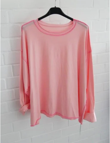 Damen Oversize Longshirt in Peach mit pinken Ziernähten im Inside-out Look