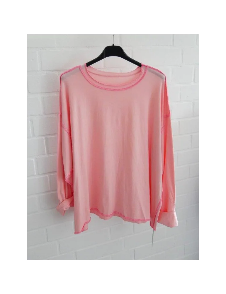 Damen Oversize Longshirt in Peach mit pinken Ziernähten im Inside-out Look