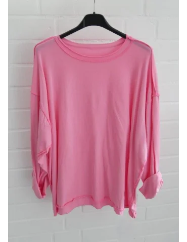 Damen Oversize Longshirt in Pink mit pinken Ziernähten im Inside-out Look