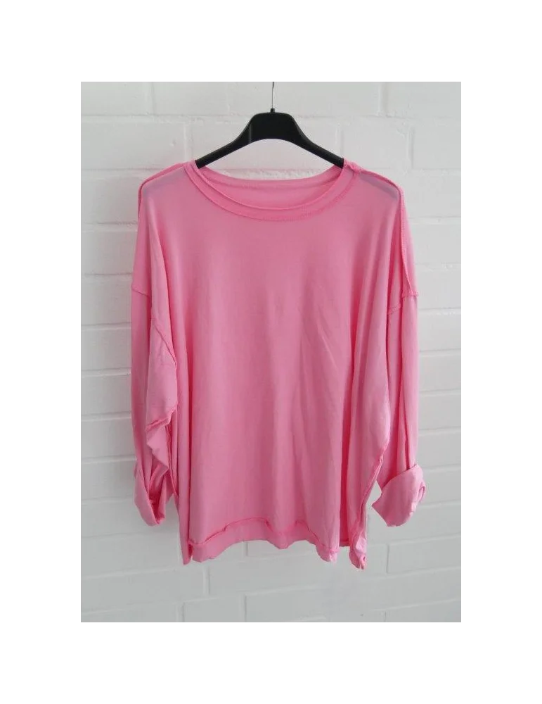Damen Oversize Longshirt in Pink mit pinken Ziernähten im Inside-out Look