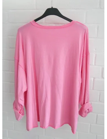 Rückansicht Damen Oversize Longshirt in Pink mit pinken Ziernähten im Inside-out Look