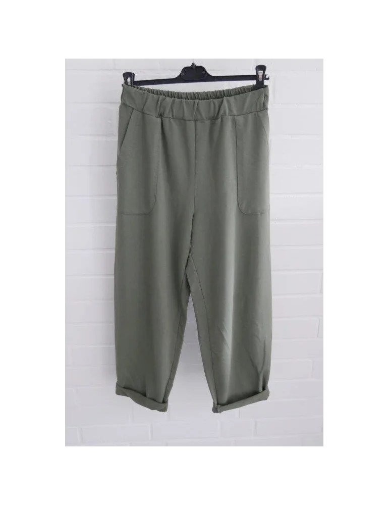 Olivgrüne Stoffhose mit elastischem Bund und lockerem Schnitt