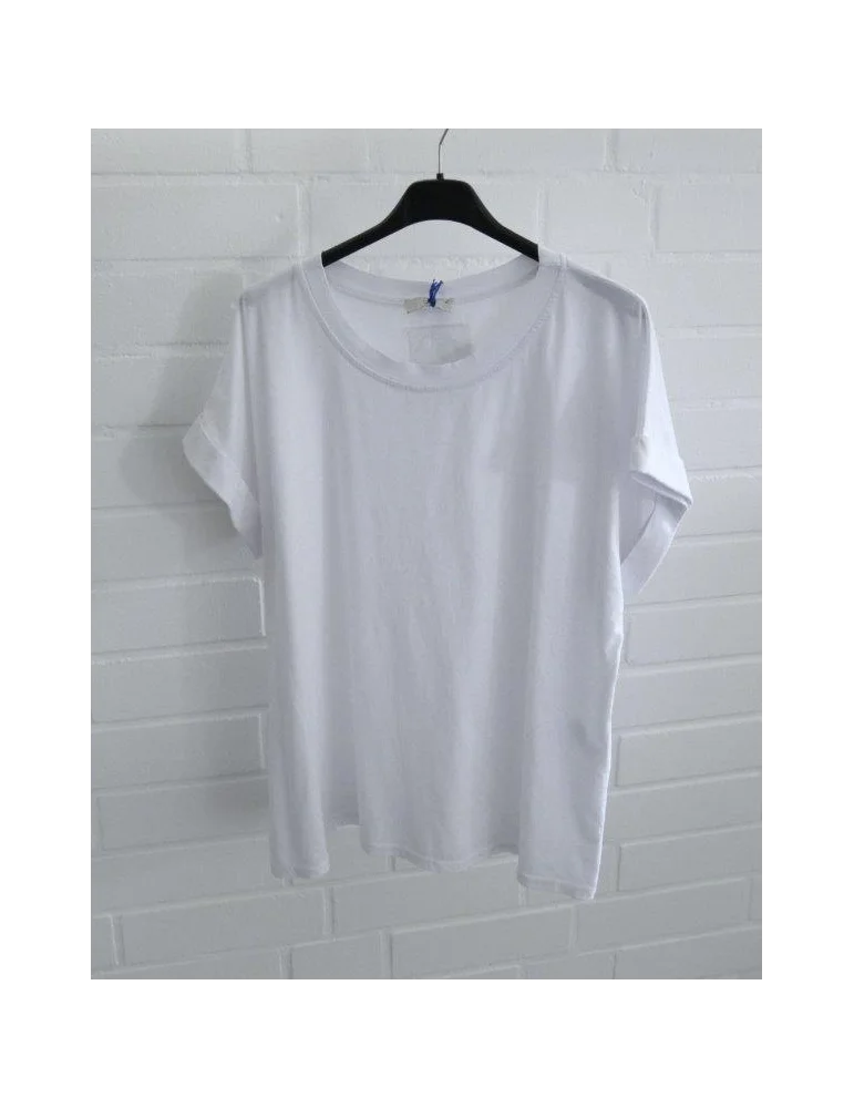 Weißes Damen T-Shirt mit Rundhalsausschnitt auf schwarzem Kleiderbügel