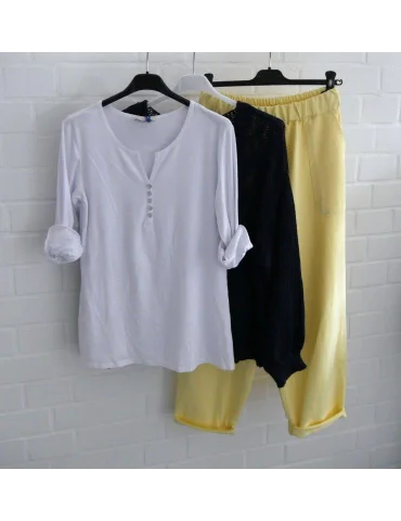 Weißes Henley Shirt V-Ausschnitt – stiltrend