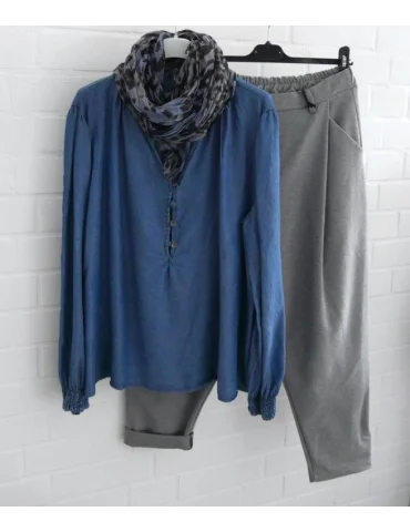 Denim Bluse dunkelblau V-Neck – Femininer Look bei stiltrend