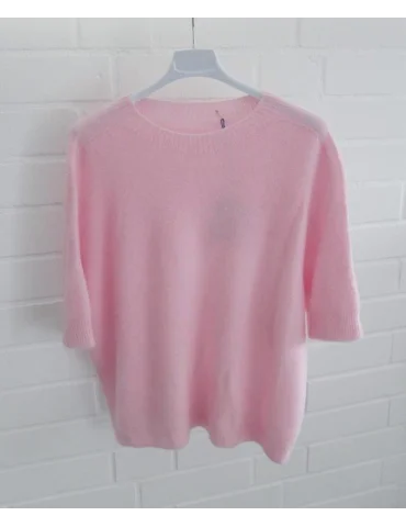 Rosefarbener Pullover mit kurzem Ärmel und Rundhalsausschnitt