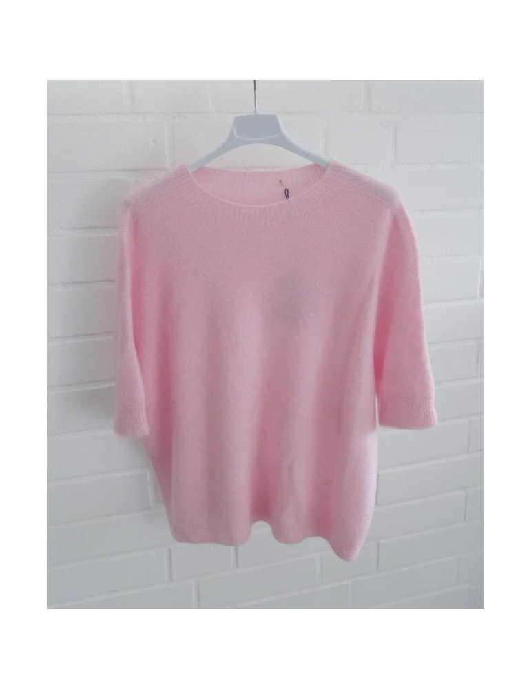 Rosefarbener Pullover mit kurzem Ärmel und Rundhalsausschnitt