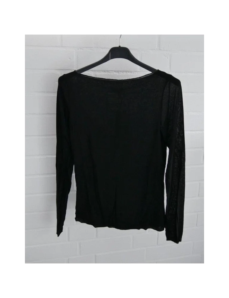 Schwarzes Longsleeve in durchsichtiger Ware mit Rundhalsausschnitt
