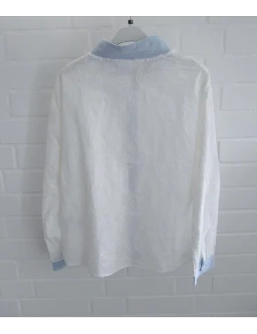 Sexy Woman Damen Bluse weiß Denim hell Stickerei Baumwolle SW 5176