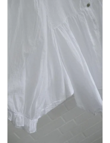 Damen Bluse 3/4 Fledermaus Ärmel weiß uni durchsichtig Baumwolle Onesize 38 - 42 69276