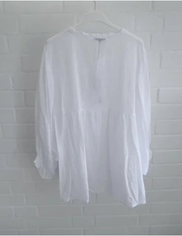 Damen Bluse 3/4 Fledermaus Ärmel weiß uni durchsichtig Baumwolle Onesize 38 - 42 69276