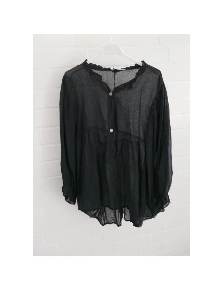 Transparente schwarze Bluse mit 3/4  Fledermausärmel