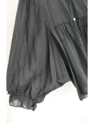 Damen Bluse 3/4 Fledermaus Ärmel schwarz uni durchsichtig Baumwolle Onesize 38 - 42 69276