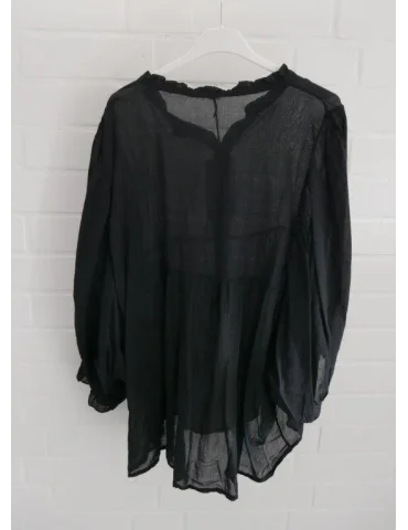 Damen Bluse 3/4 Fledermaus Ärmel schwarz uni durchsichtig Baumwolle Onesize 38 - 42 69276