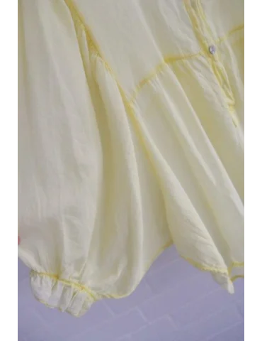 Damen Bluse 3/4 Fledermaus Ärmel gelb uni durchsichtig Baumwolle Onesize 38 - 42 69276
