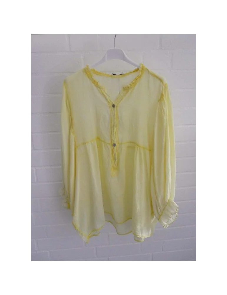 Transparente gelbe Bluse mit 3/4 Fledermausärmel