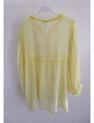 Damen Bluse 3/4 Fledermaus Ärmel gelb uni durchsichtig Baumwolle Onesize 38 - 42 69276