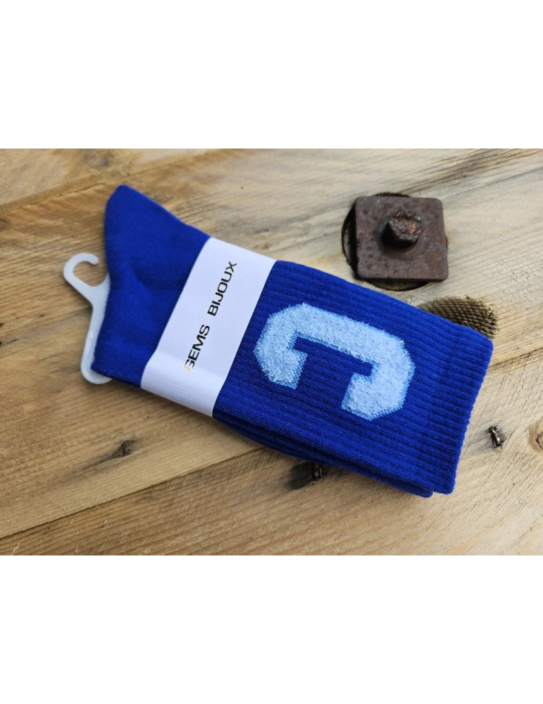 Royalblaue Damen Socken mit hellblauen "C" als Beflockung