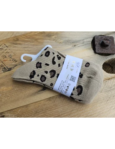 Damen Socken Strümpfe beige schwarz braun Leo mit Baumwolle Onesize 36 - 41 WZ112