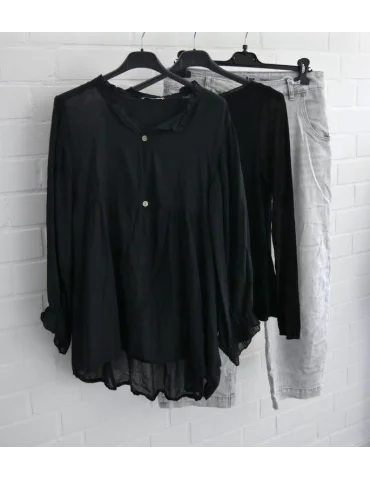 Xuna Damen Basic Shirt langarm schwarz uni mit...