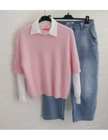 Flauschiger Kurzarm-Pullover in rose