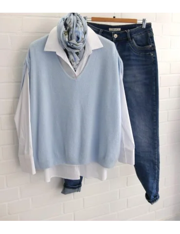 Damen Pullunder Plussize V-Ausschnitt hellblau...