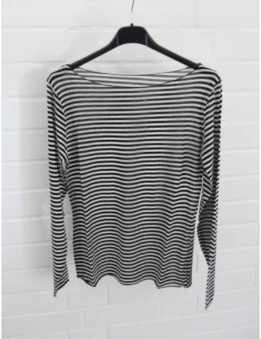 Creme schwarz gestreiftes Basic Shirt mit langen Ärmeln enger geschnitten