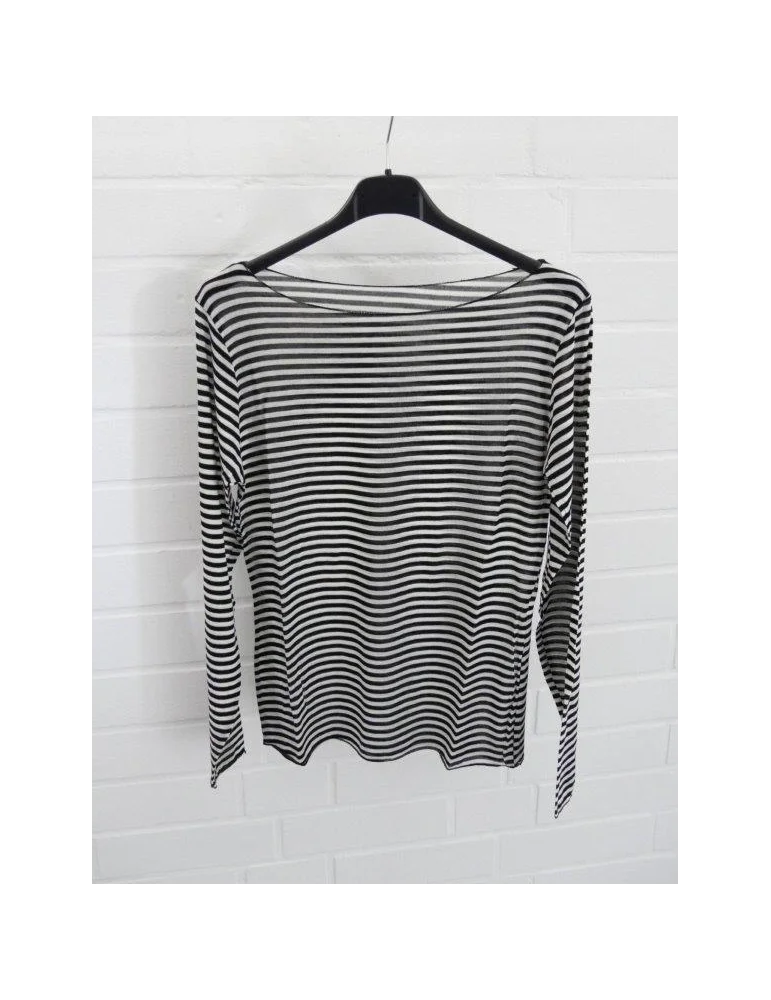 Creme schwarz gestreiftes Basic Shirt mit langen Ärmeln enger geschnitten