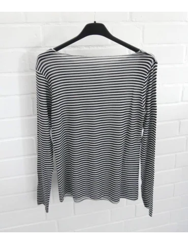 Rückansicht Dunkelblau weiß gestreiftes Longsleeve enger gschnitten