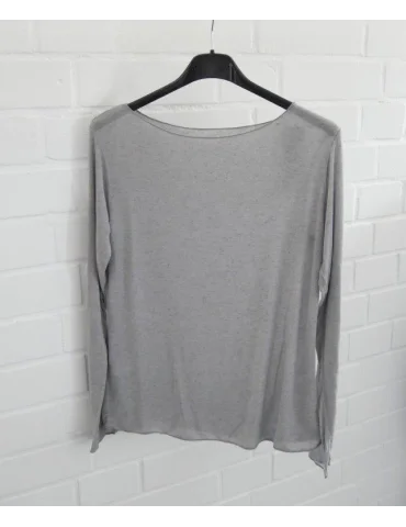 Grau meliertes Longsleeve mit Kaschmir enger geschnitten