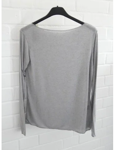 Rückansicht Grau meliertes Longsleeve mit Kaschmir enger geschnitten