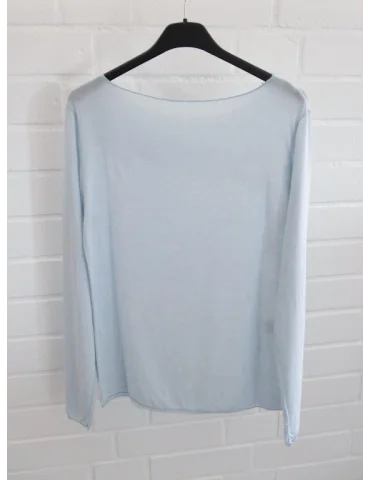 Rückansicht Hellblaues Longsleeve unifarben mit Kaschmir und Rundhals