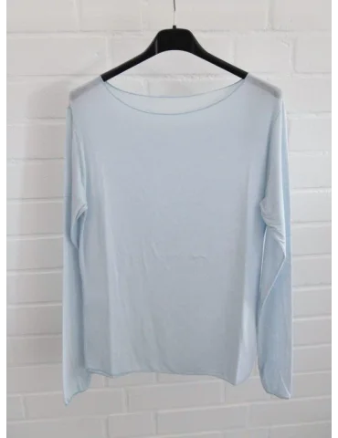 Hellblaues Longsleeve unifarben mit Kaschmir und Rundhals