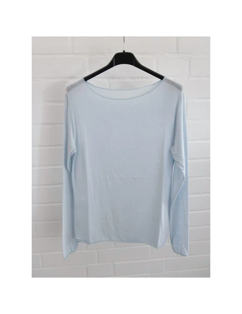 Hellblaues Longsleeve unifarben mit Kaschmir und Rundhals